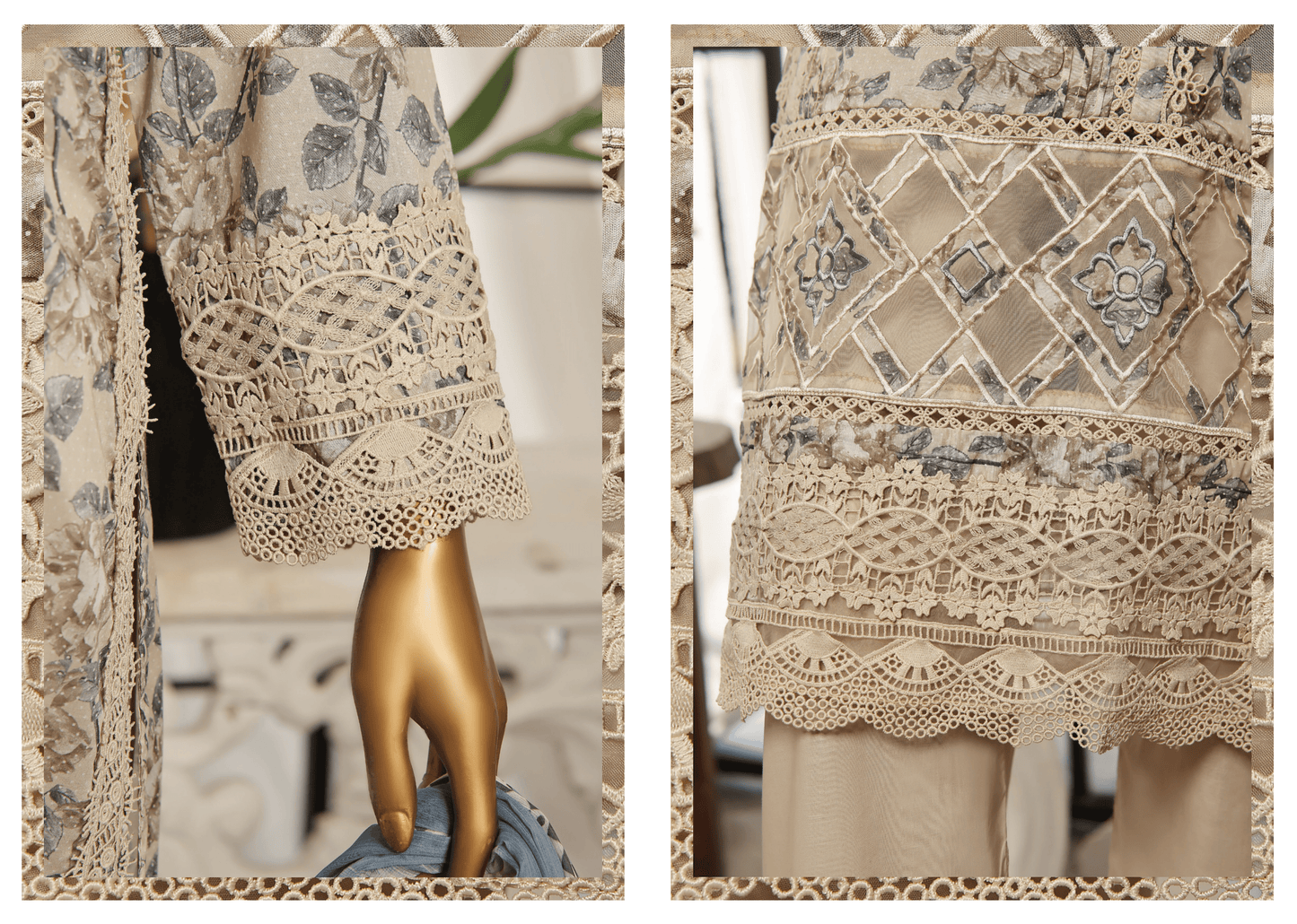 Beige | 3 Piece Luxury Lawn Lacework & Cutwork | Sada Bahar