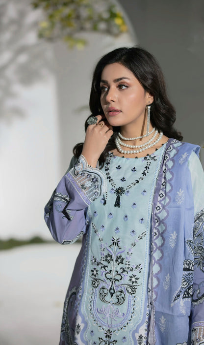 (FROZI DIGITAL) 3 Pc Embroidered Cambric Cotton Suit-Heera's