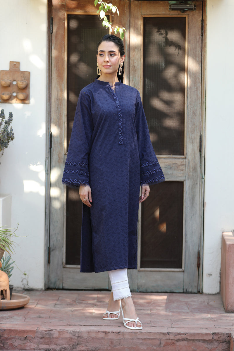 Blue 2 Pc Embroidered Cotton Dress - Umnaa