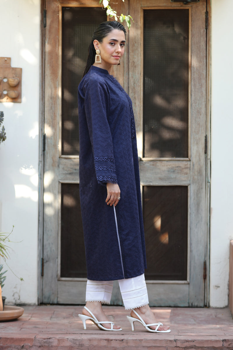 Blue 2 Pc Embroidered Cotton Dress - Umnaa