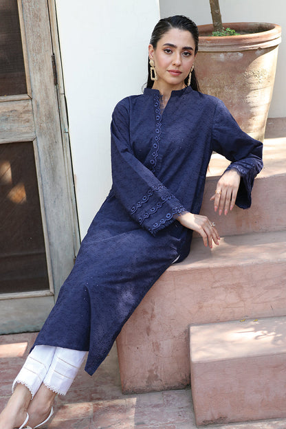 Blue 2 Pc Embroidered Cotton Dress - Umnaa