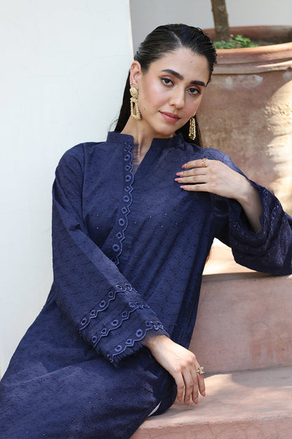 Blue 2 Pc Embroidered Cotton Dress - Umnaa