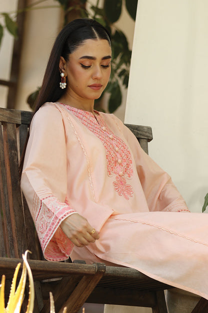 Peach 2 Pc Embroidered Cotton Dress - Umnaa