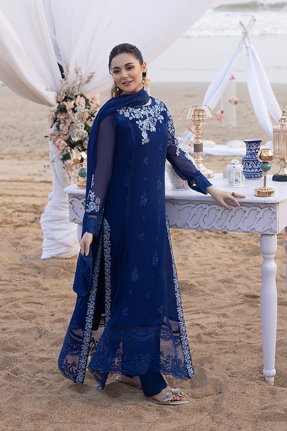 Luxe By Azure Embroidered 3 Piece Suit Sapphire Sun