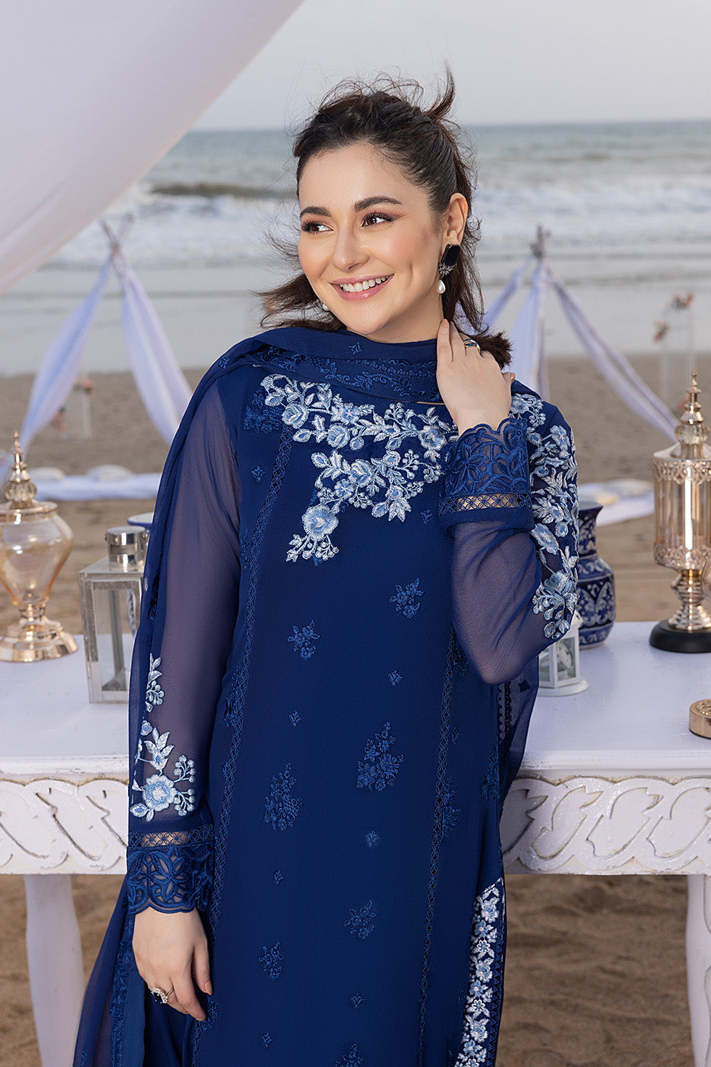 Luxe By Azure Embroidered 3 Piece Suit Sapphire Sun