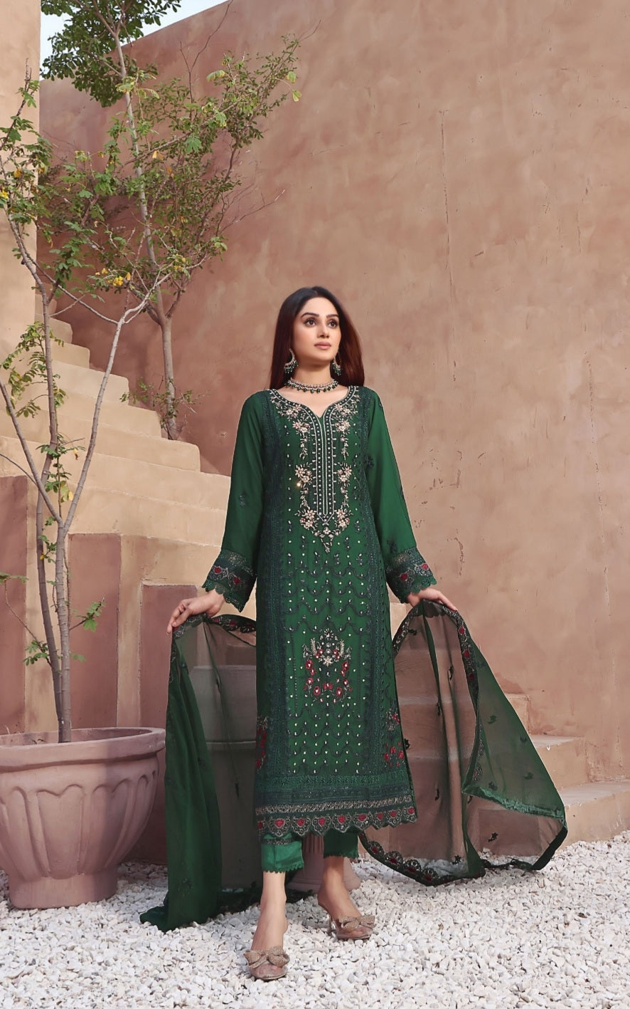 3 PIECE EMBROIDERED CHIFFON COLLECTION - (HIGH TIDES)