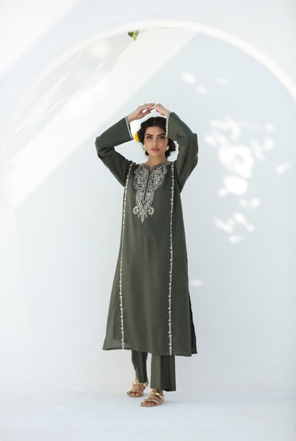 2 Pc Ready to wear Embroidered Cotton Outfit - Umnaa