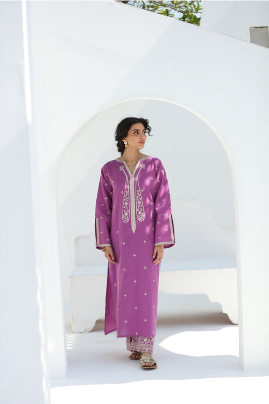 Pink 2 Pc Ready to wear Embroidered Cotton Outfit - Umnaa