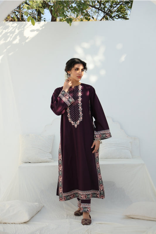 2 Pc Ready to wear Embroidered Cotton Outfit - Umnaa