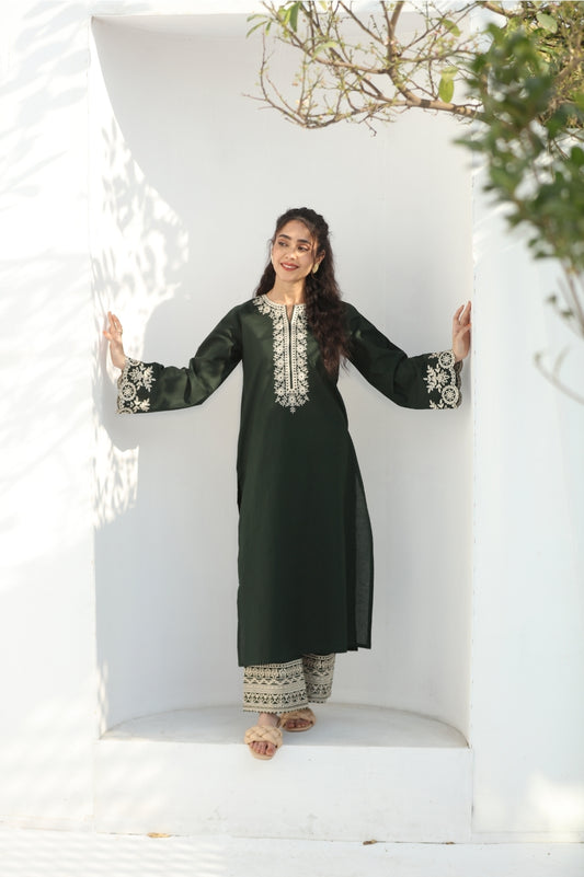 2 Pc Ready to wear Embroidered Cotton Outfit - Umnaa