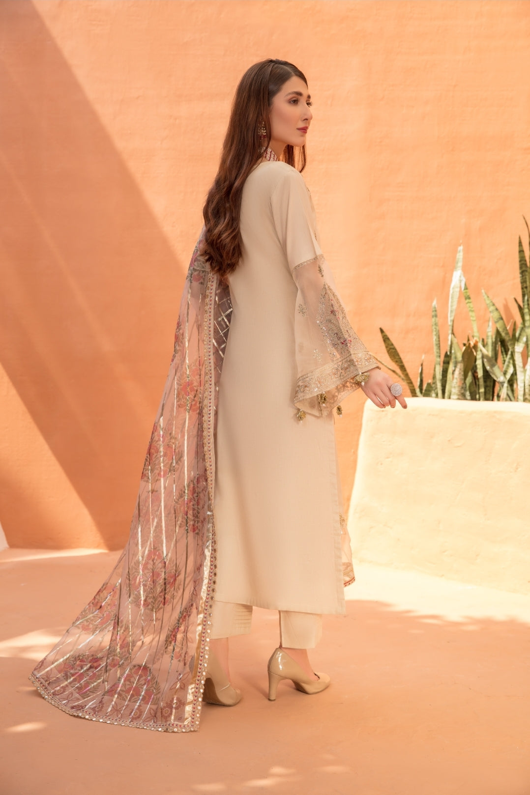 (BEIGE) 3 Pc "NAKHRA" Embroidered Luxury Lawn By Simrans