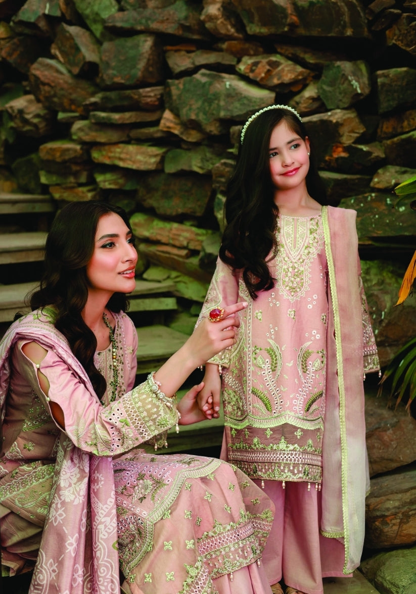 (PINK) 3 Pc Mother & Daughter Luxury Lawn by Simrans