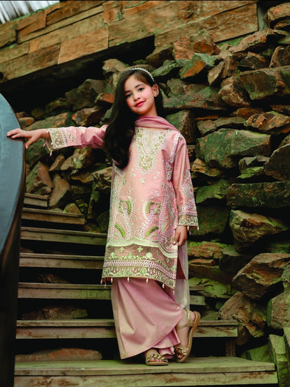 (PINK) 3 Pc Mother & Daughter Luxury Lawn by Simrans