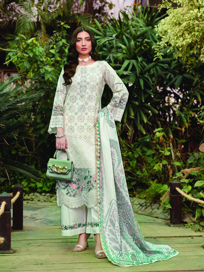 (Cream) 3 Pc Mother & Daughter Luxury Lawn by Simrans