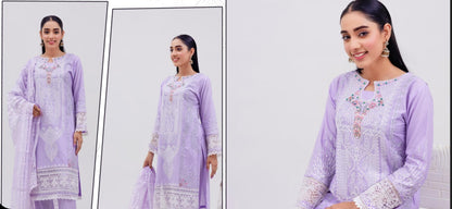 Lilac 3 Pc Festive Embroidered Cotton dress - Rangz