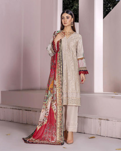 3-Piece Embroiderd Digital Printed Linen Collection-MUNIRA