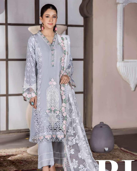 3-Piece Embroiderd Digital Printed Linen Collection-MUNIRA