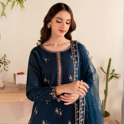 3 Pc Embroidered Dhanak Collection  | Ready to Wear | UMNAA