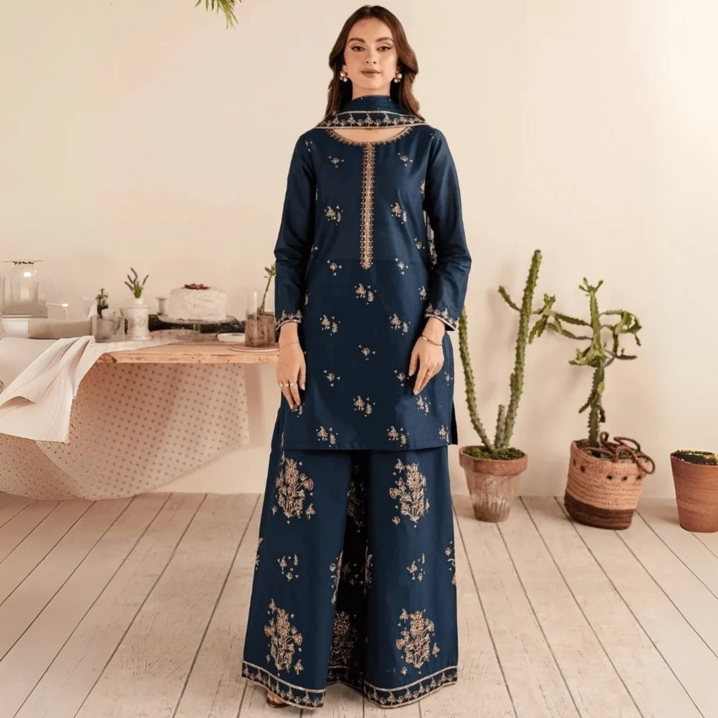 3 Pc Embroidered Dhanak Collection  | Ready to Wear | UMNAA