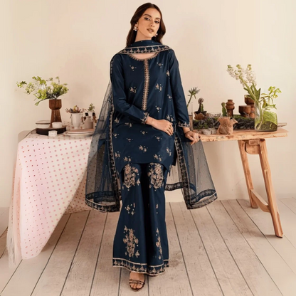 3 Pc Embroidered Dhanak Collection  | Ready to Wear | UMNAA