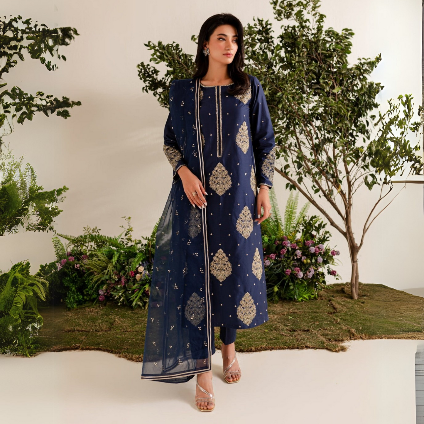 3 Pc Embroidered dhanak Collection  | Ready to Wear | UMNAA