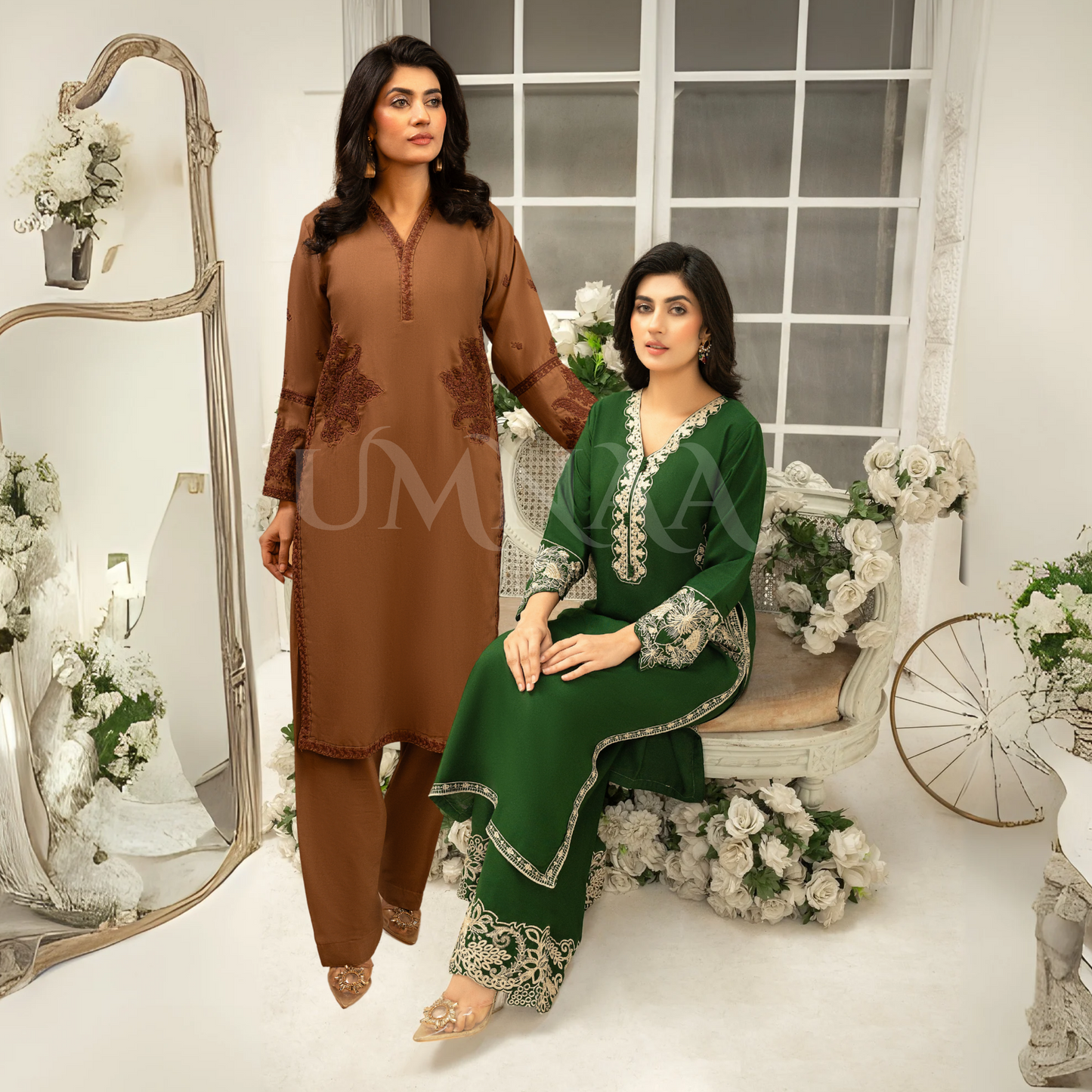 Embroidered Dhanak with Pockets 2 Pc Co Ord Set Dress | Ready to wear | UMNAA