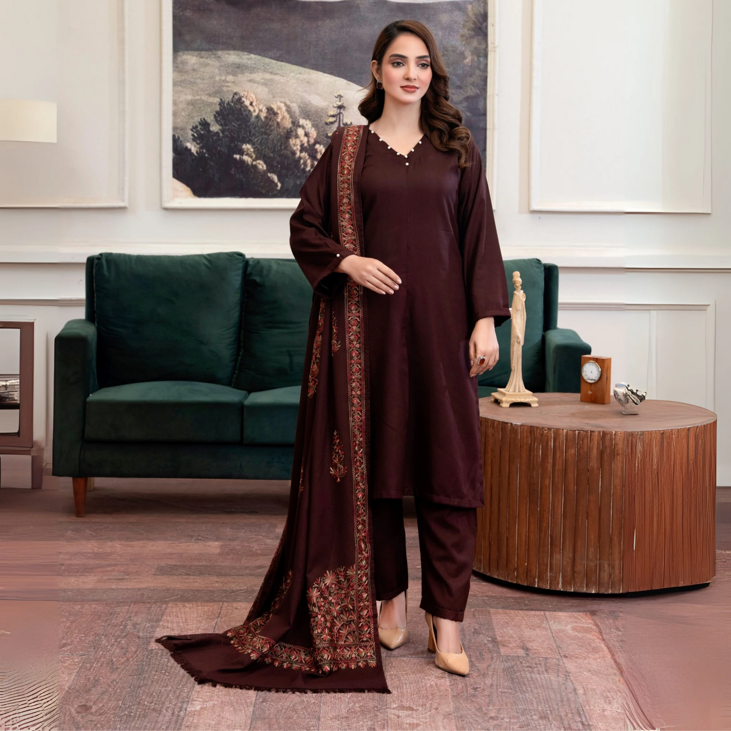 3 Pc Dhanak Dress with Embroidered Shawl | Winter Collection | Raniya.h | UMRAH01101