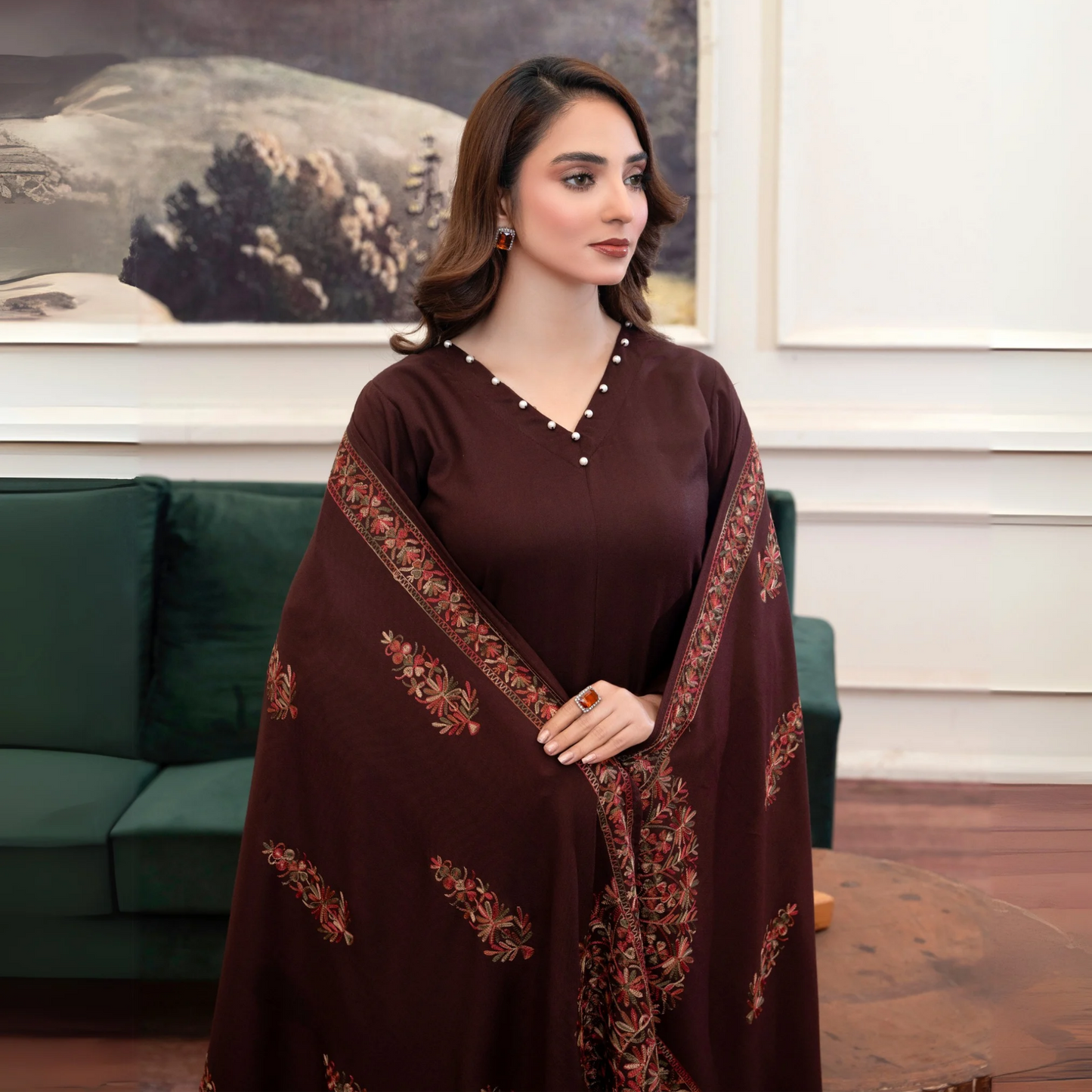 3 Pc Dhanak Dress with Embroidered Shawl | Winter Collection | Raniya.h | UMRAH01101