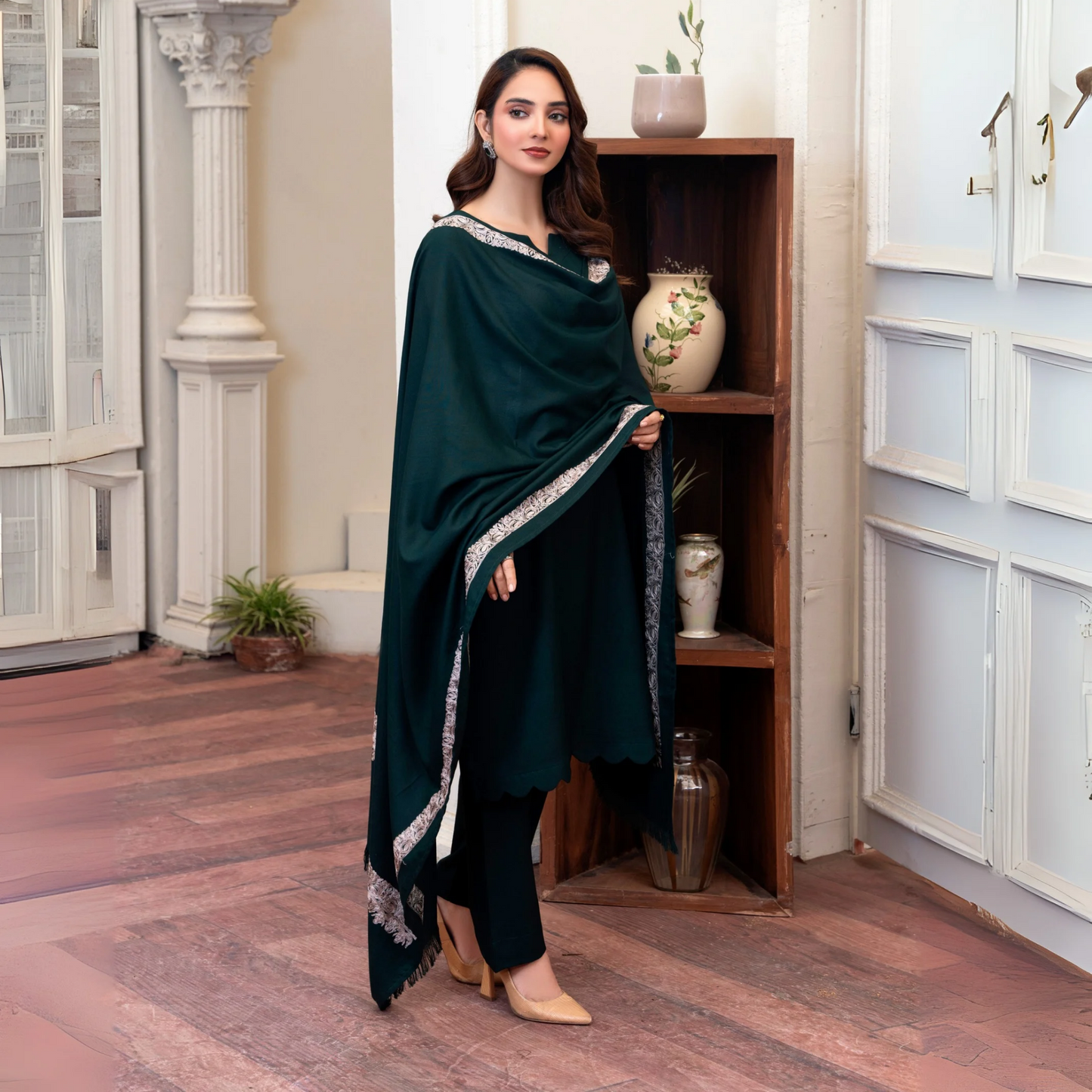 3 Pc Dhanak Dress with Embroidered Shawl | Winter Collection | Raniya.h | UMRAH01101