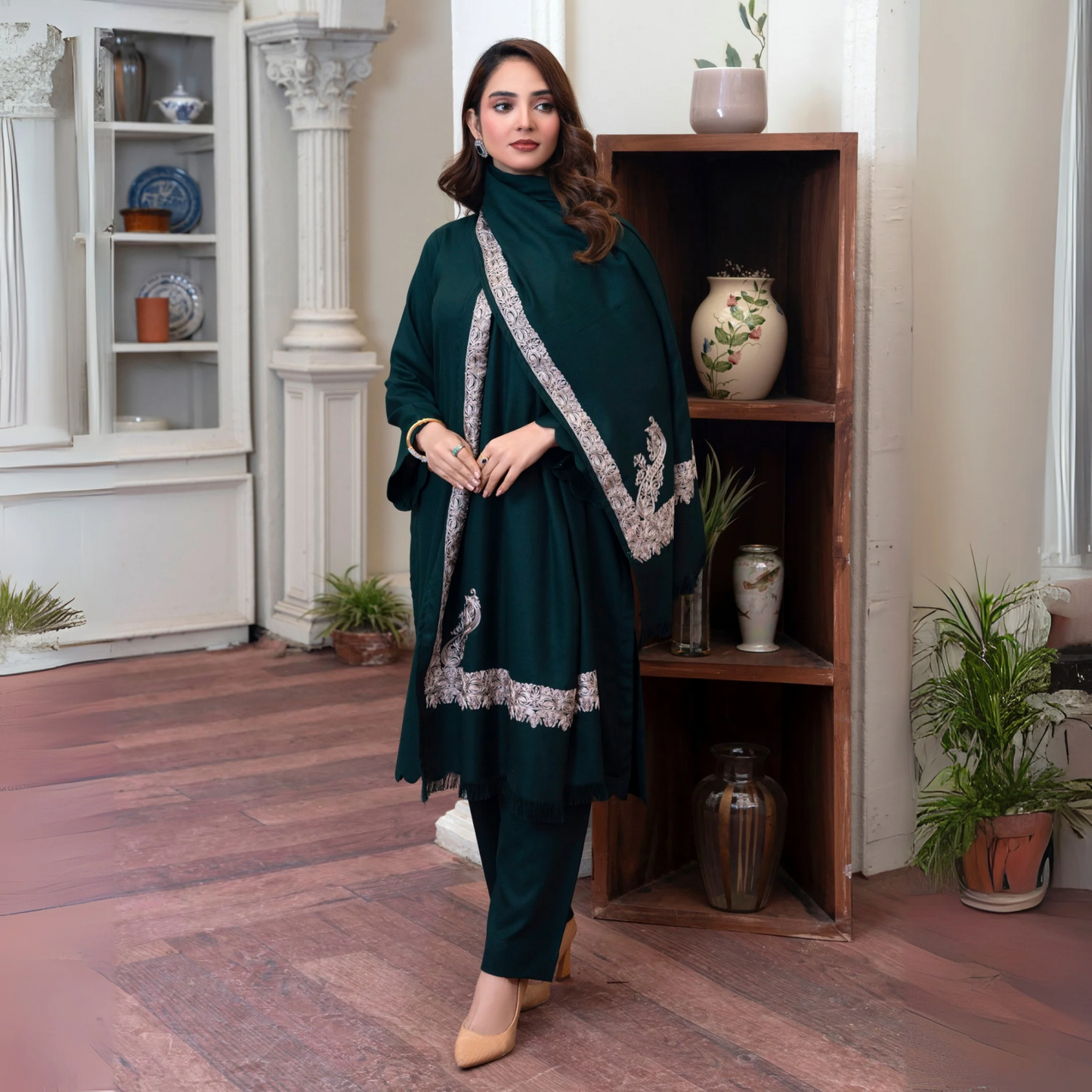 3 Pc Dhanak Dress with Embroidered Shawl | Winter Collection | Raniya.h | UMRAH01101