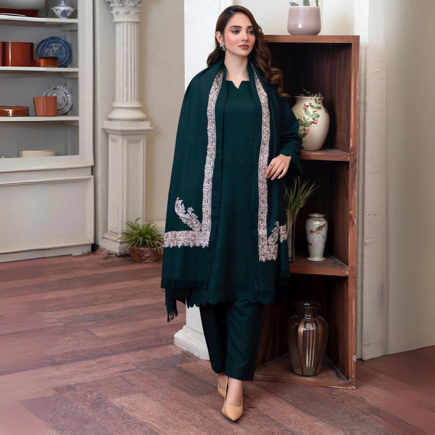 3 Pc Dhanak Dress with Embroidered Shawl | Winter Collection | Raniya.h | UMRAH01101