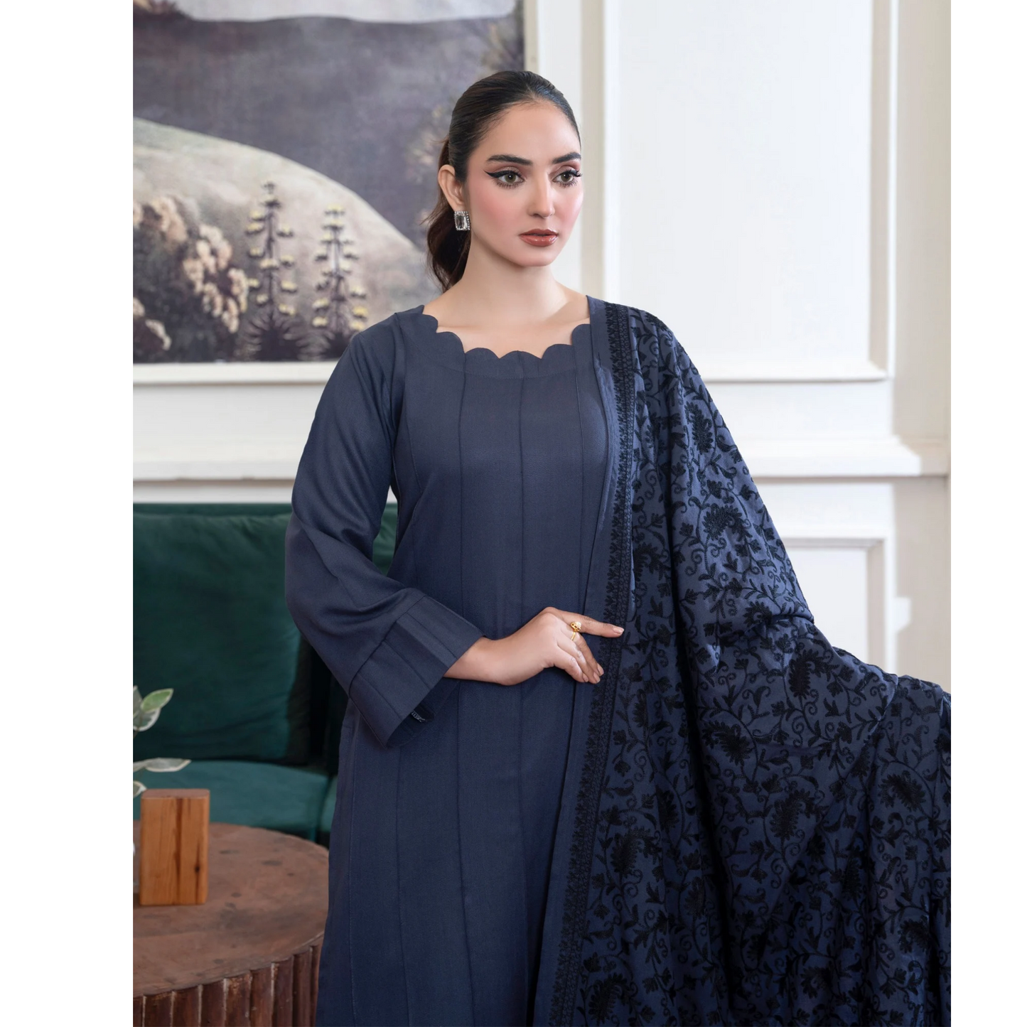 3 Pc Dhanak Dress with Embroidered Shawl | Winter Collection | Raniya.h | UMRAH01101