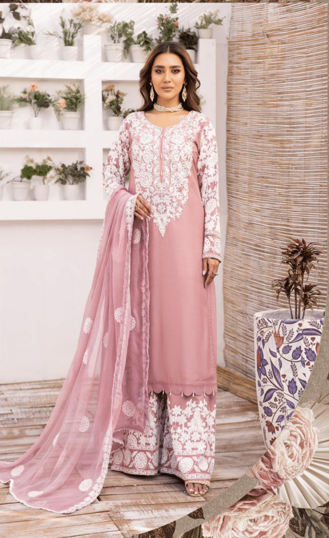 (Pink) 3 Pc "Yumna Z Pret" Embroidered Linen by Simrans