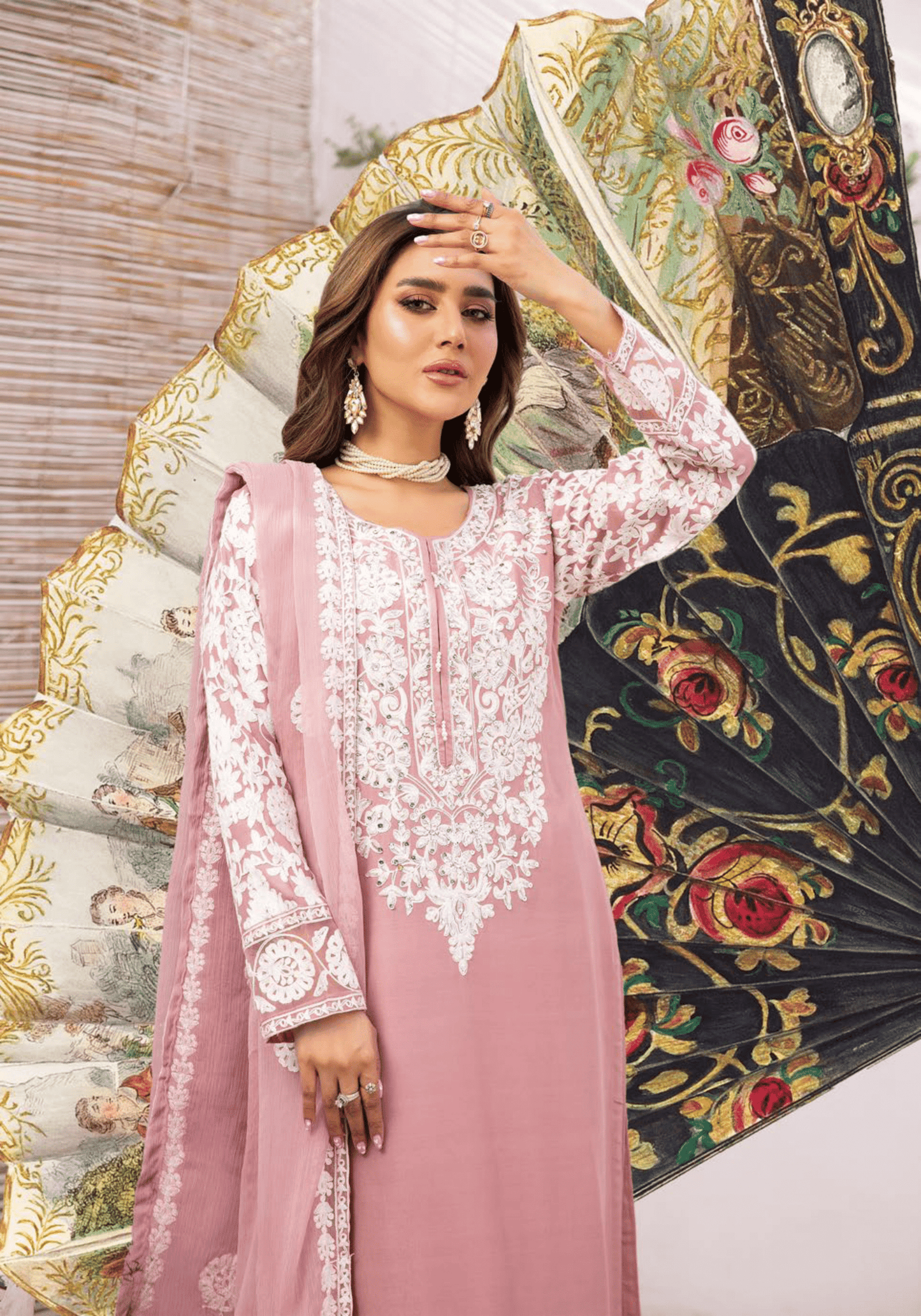 (Pink) 3 Pc "Yumna Z Pret" Embroidered Linen by Simrans