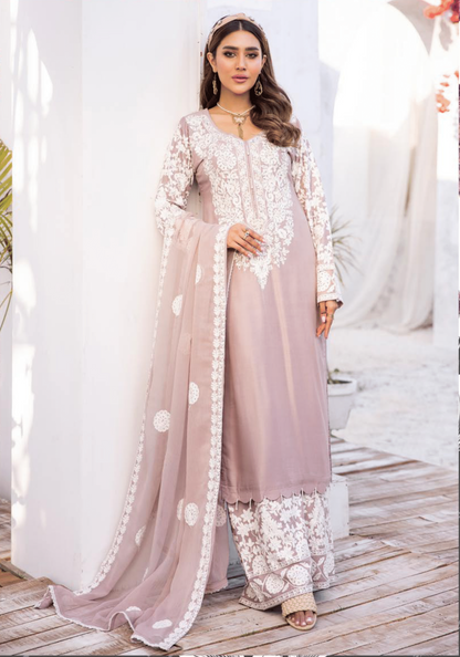 (Rosy Brown) 3 Pc "Yumna Z Pret" Embroidered Linen by Simrans