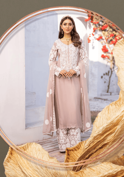 (Rosy Brown) 3 Pc "Yumna Z Pret" Embroidered Linen by Simrans