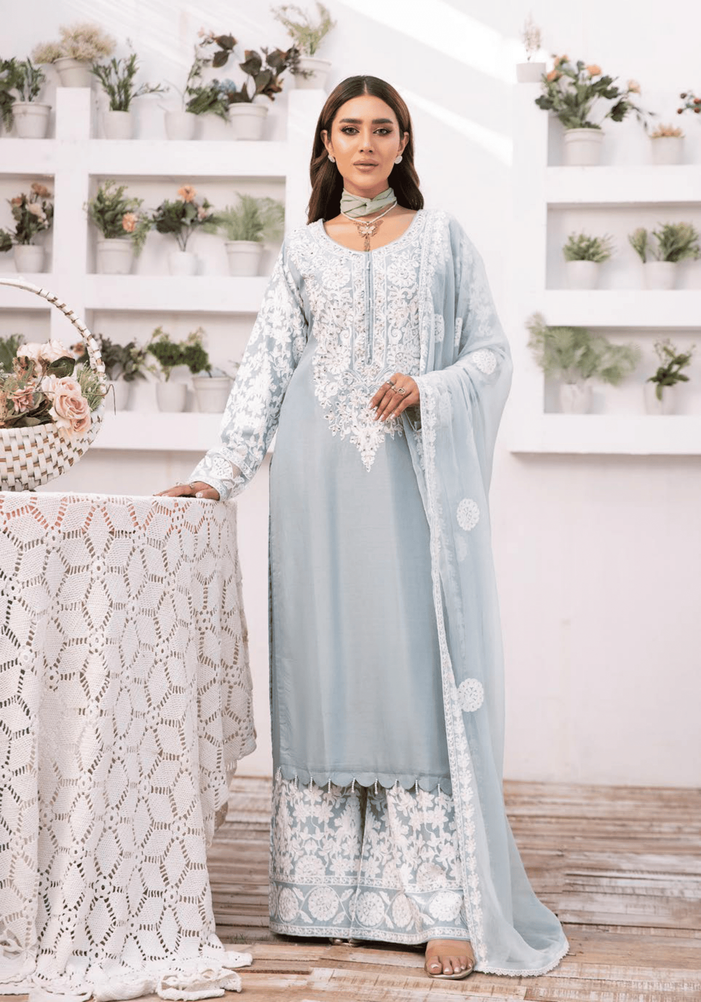 (Sea Green) 3 Pc "Yumna Z Pret" Embroidered Linen by Simrans