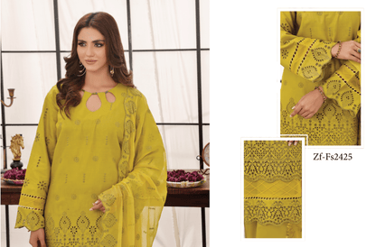 Zf-Fs2425 Premium Chikenkari 3 Pc Lawn Collection By Zainab Fazlani