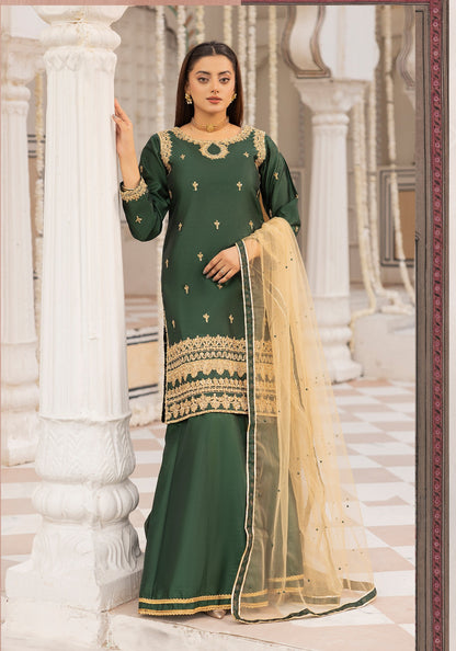 (Green) Embroidered Raw Silk Sharara | Wedding Wear | Mother & Daughter | Simrans