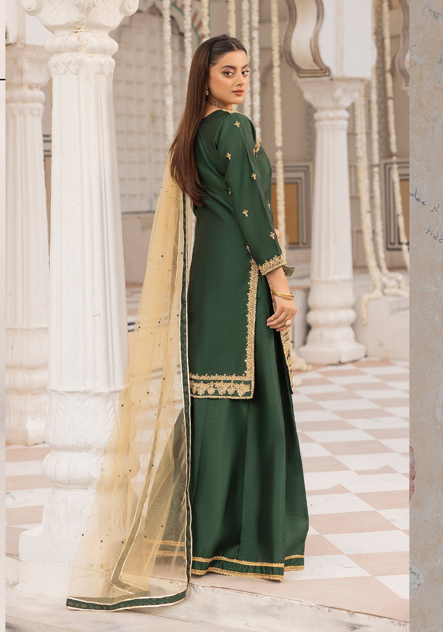 (Green) Embroidered Raw Silk Sharara | Wedding Wear | Mother & Daughter | Simrans