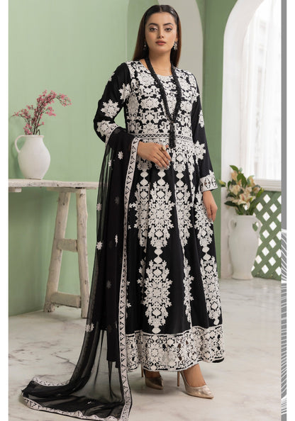 Black | Embroidered Linen Long Frock (Maxi) | 3 Pc | Ready-to-wear | Simrans