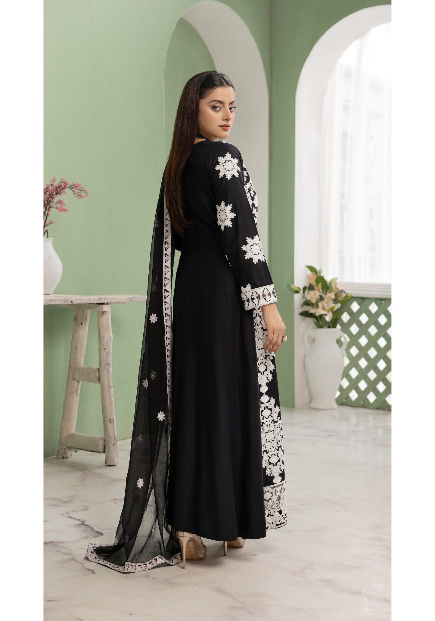 Black | Embroidered Linen Long Frock (Maxi) | 3 Pc | Ready-to-wear | Simrans