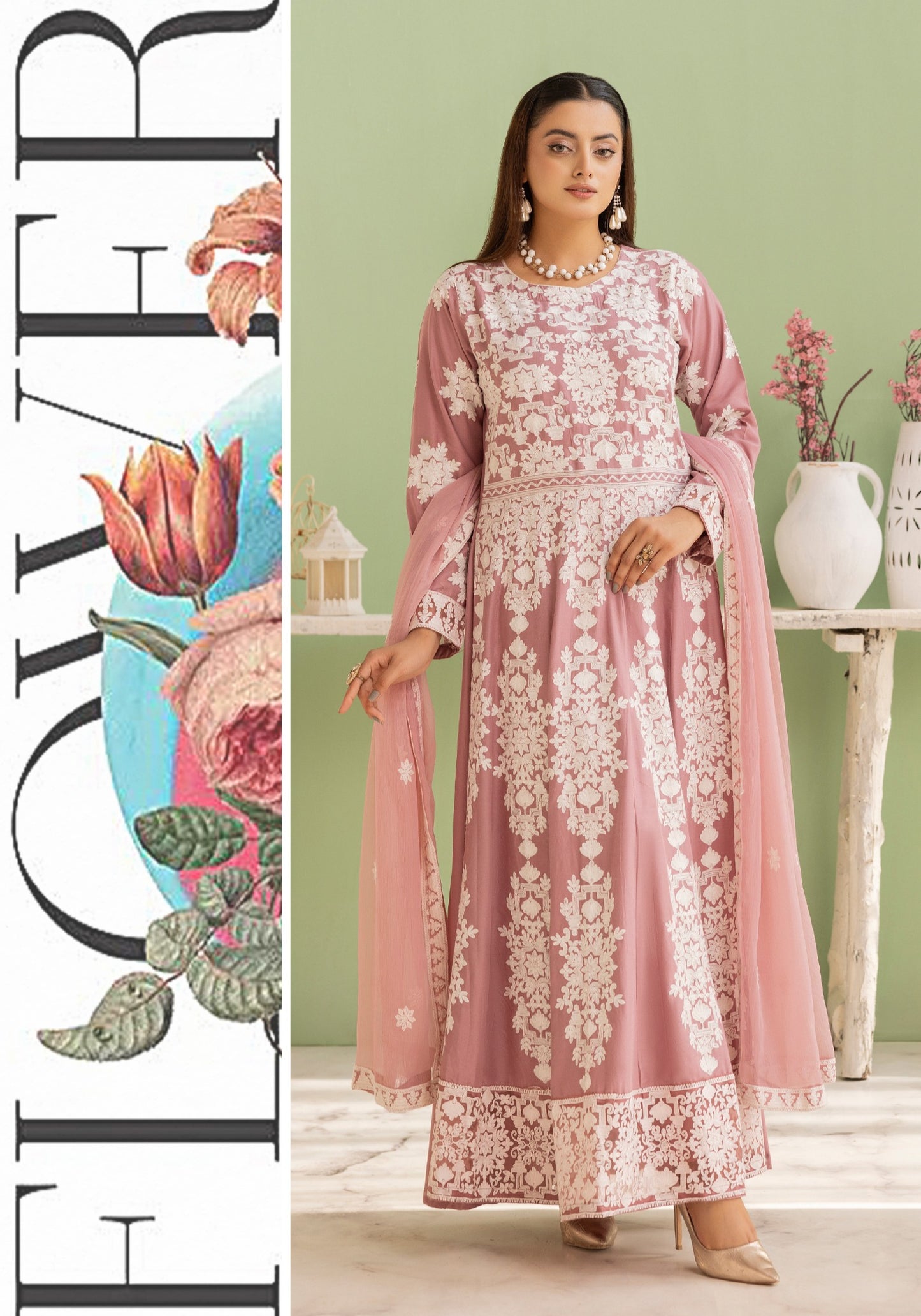 Mauve | Embroidered Linen Long Frock (Maxi) | 3 Pc | Ready-to-wear | Simrans