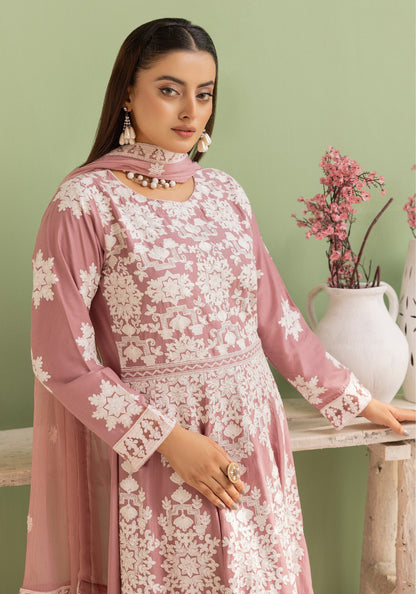 Mauve | Embroidered Linen Long Frock (Maxi) | 3 Pc | Ready-to-wear | Simrans