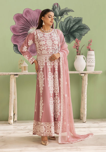 Mauve | Embroidered Linen Long Frock (Maxi) | 3 Pc | Ready-to-wear | Simrans