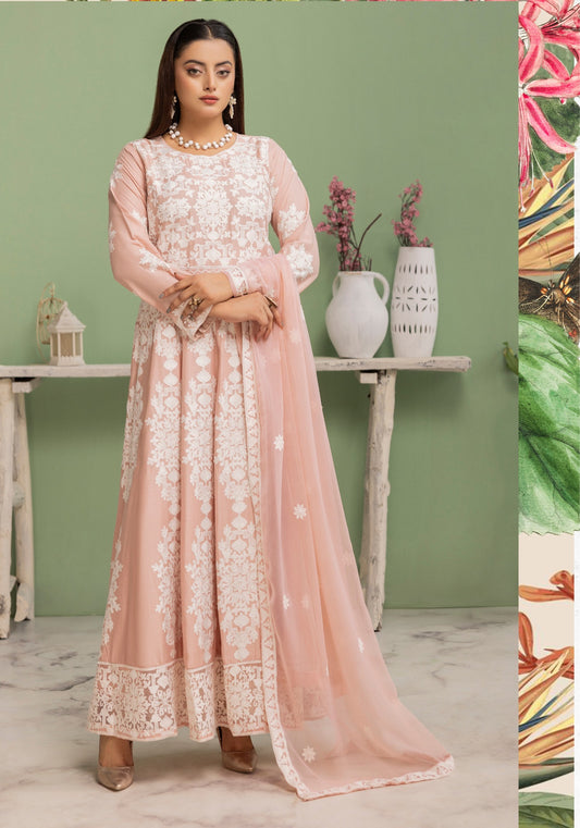 Peach | Embroidered Linen Long Frock (Maxi) | 3 Pc | Ready-to-wear | Simrans