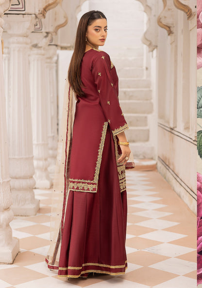 (Persian Plum) Embroidered Raw Silk Sharara | Wedding Wear | Mother & Daughter | Simrans