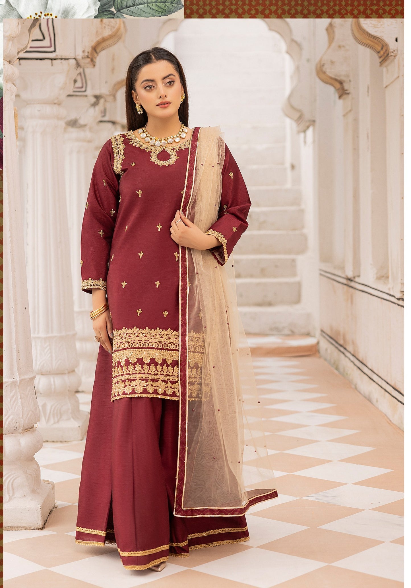 (Persian Plum) Embroidered Raw Silk Sharara | Wedding Wear | Mother & Daughter | Simrans