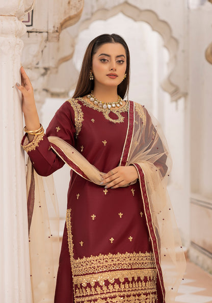 (Persian Plum) Embroidered Raw Silk Sharara | Wedding Wear | Mother & Daughter | Simrans