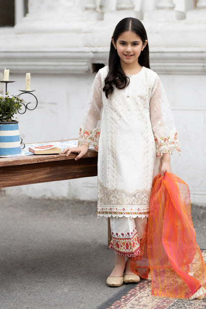 (WHITE) 3 Pc Mother & Daughter "Ivana" Festive Cotton Dress by Simrans